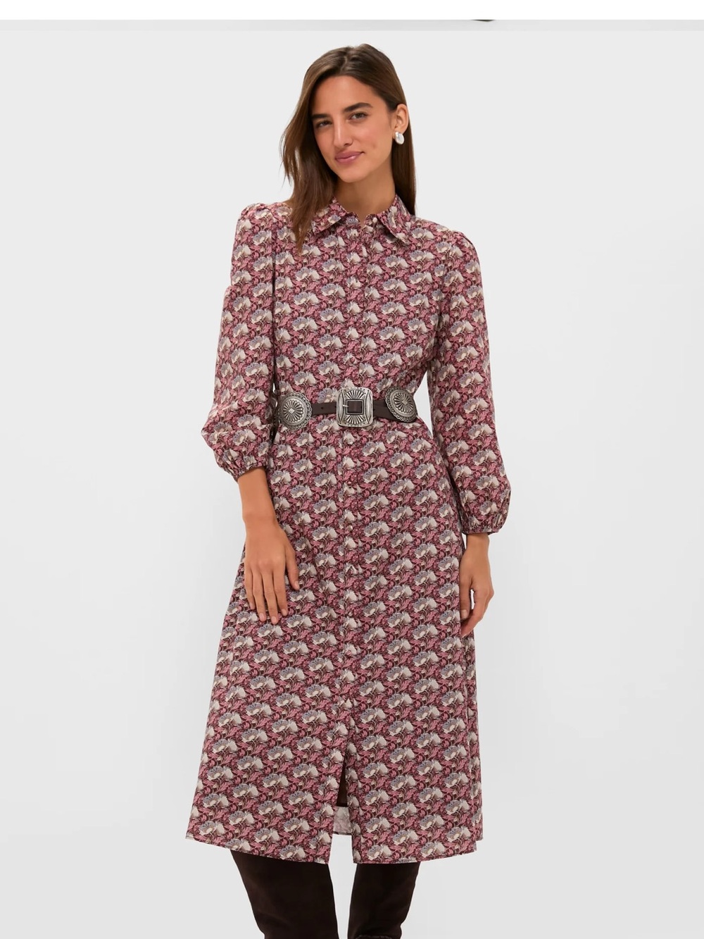 Hyacinth House Plum & Dusty Blue Leafy Floral Kai Maxi Dress